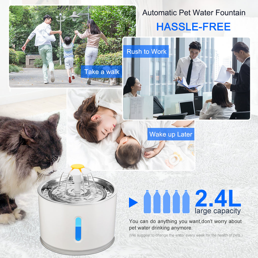 Automatischer Katzenbrunnen – 2,4 l leiser Trinkbrunnen mit Filter und LED-Anzeige für Haustiere