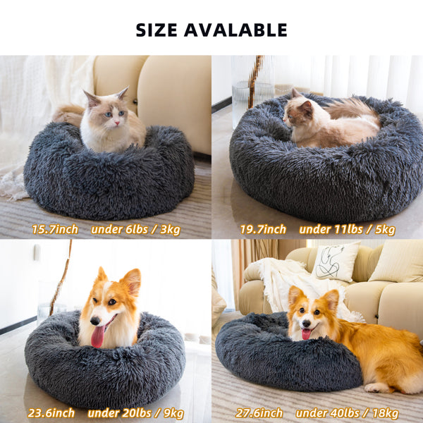 Gemütliches, beruhigendes Katzenbett – Weiches, waschbares Plüsch-Donut-Bett