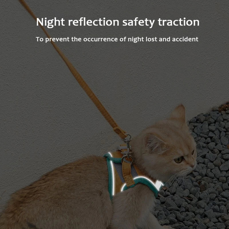 Ausbruchsicheres Katzengeschirr mit Leine – verstellbare reflektierende Weste