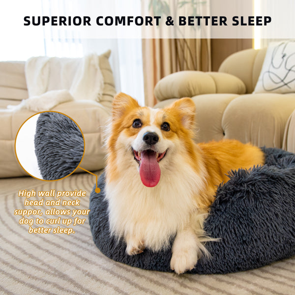 Gemütliches, beruhigendes Katzenbett – Weiches, waschbares Plüsch-Donut-Bett